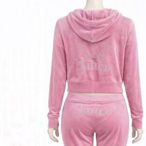 Juicy Couture flamingo pink Velour Zip-Up Hoodie w/ Crystal Logo – NWT